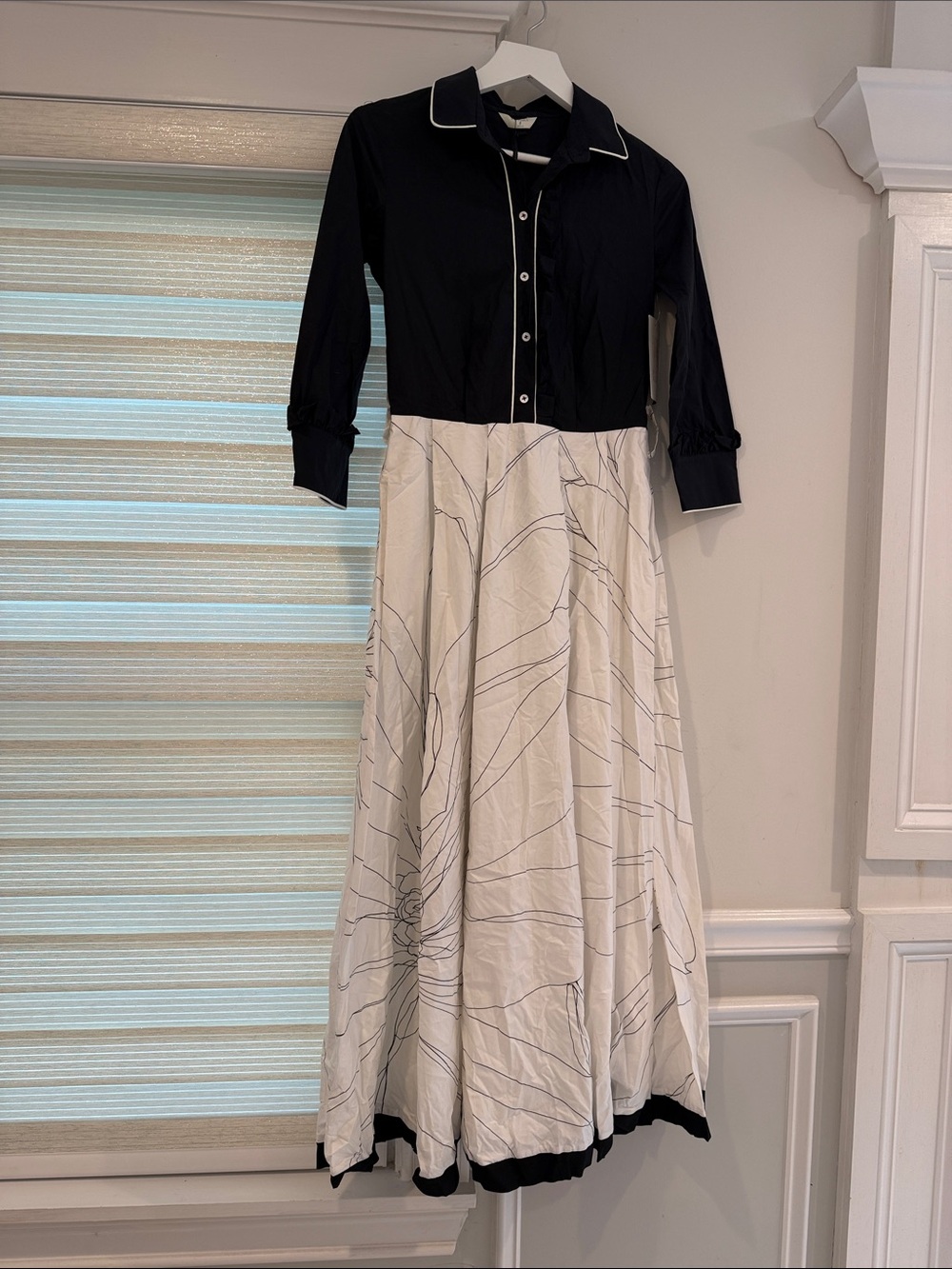 Black & White Two-Tone Shirtwaist Midi Dress